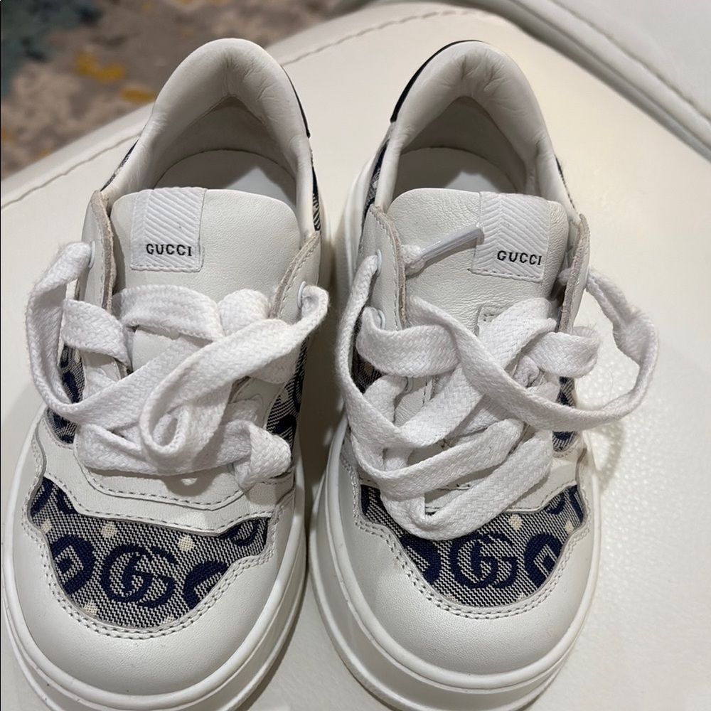 Gucci White and Blue Sneakers with Distinctive Design
